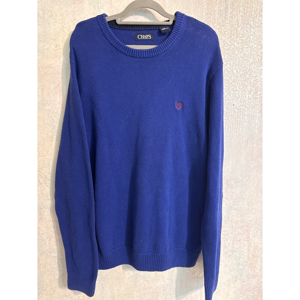Chaps Mens Royal Blue Cotton Crewneck Sweater Embroidered Crest Logo Large